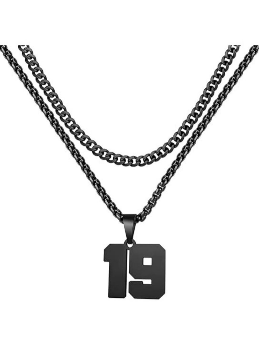 Number 19 Black Jersey Number Layered Cool Sports Necklaces